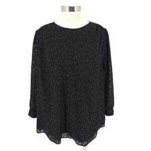 Draper James Belle Meade Blouse Black Jacquard Leopard 3/4 Sleeve Button Back 22